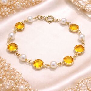 Vintage Faux Pearl Yellow Glass Crystal Bracelet